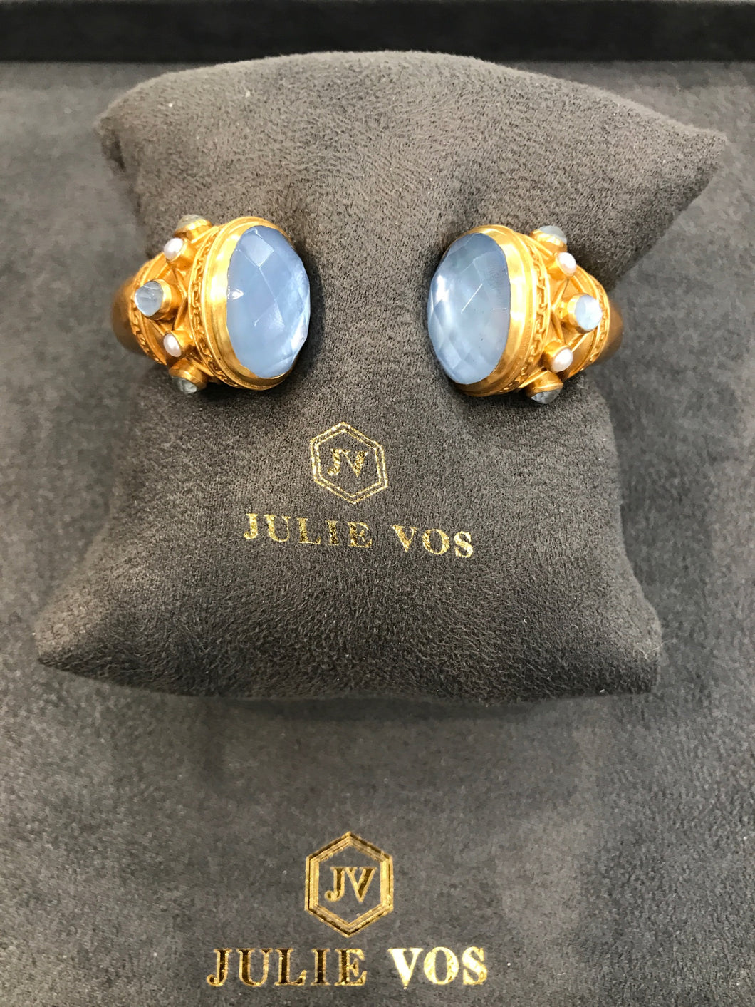 Julie Vos Pearl Greek Key Hinge Cuff pale blue