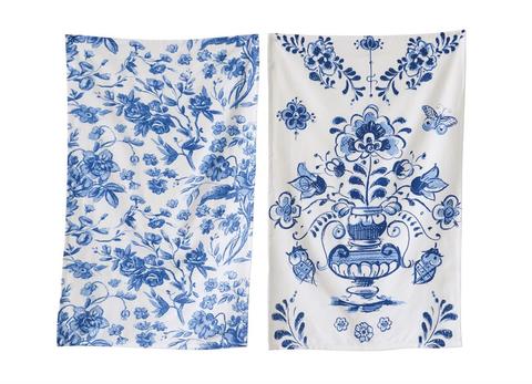New 10 Piece Blue & White Kitchen Set ~2 Kitchen Towels & 8 Dish